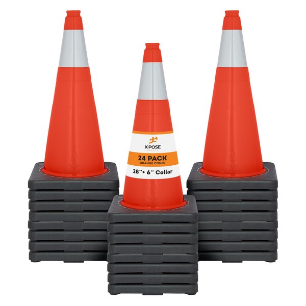 Xpose Safety Traffic Cone, PVC, 28" H, Orange OTC28-6-24-X